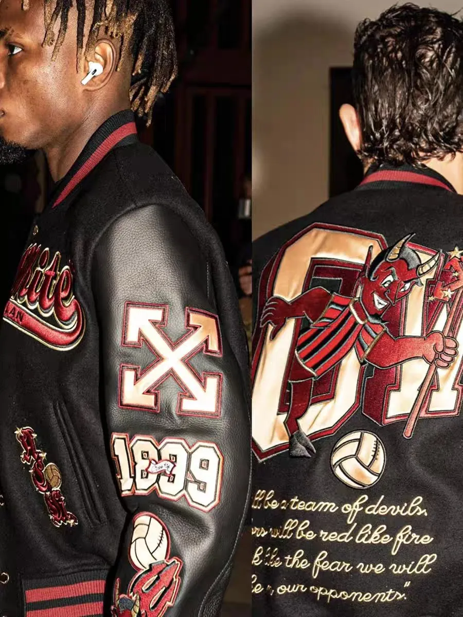 ♻️💯Upper body reference model picture❤️Top version of OW co-branded American retro loose embroidered baseball jersey motorcycle racing suit jacket couple VINTAGE jacket original packaging original label🔍 Full set of accessories customized, packaging elevators are all purchased from the original factory, all hardware parts are molded and customized, fabric color components are restored one to one The fabric is made of 65% wool, 15% natural silk, 10% spandex and 10% velvet, mixed and custom-woven. The total weight is more than 900 grams! And the most important thing is its color fastness, it will never fade! -The embroidery uses an imported towel embroidery machine. Each pattern is first embroidered on the fabric, and then engraved with an infrared laser, and then fixed with a sewing machine. The whole garment is labeled in many places, one is flat embroidered, and the large pattern on the back is directly embroidered on it. This dress has 4 different embroidery techniques⚠ -The sleeves are all made of two-layer pebbled fabric, which is processed, shaped, colored, washed, and the texture retains the original grain structure! Thick, plump and round! -The processing technology is extremely complex, the pieces are neatly spliced ​​and aligned, and the entire garment has precise wiring density. Gender-neutral style. Loose version. Self-conscious quality control. Details determine success or failure. Size: S M L XL P: 680